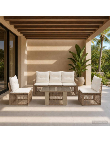 Set Divano da Giardino 6 pz Beige e Bianco Crema polyrattan