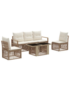 Set Divano da Giardino 6 pz Beige e Bianco Crema polyrattan 2