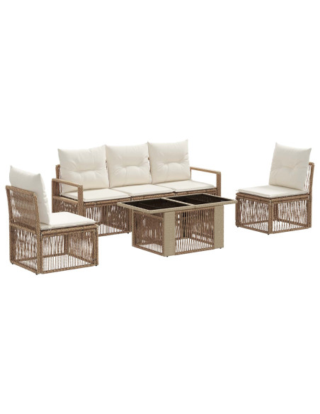 Set Divano da Giardino 6 pz Beige e Bianco Crema polyrattan