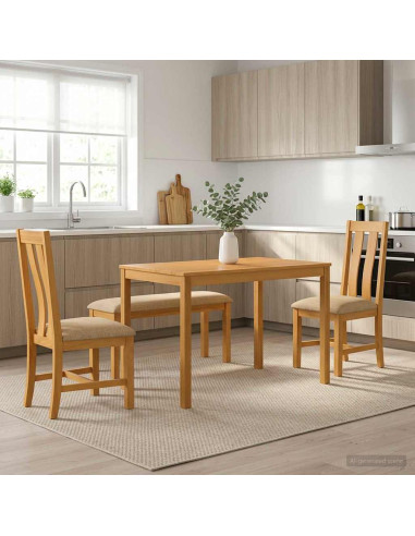 Set da pranzo 4 pz Beige Legno di Quercia Massello