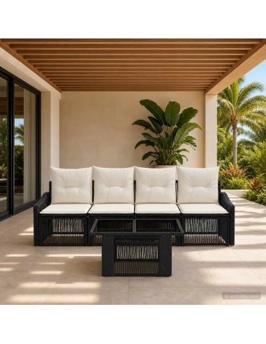 Set Divano da Giardino 5 pz Nero e Bianco Crema polyrattan