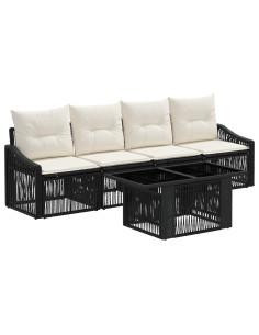 Set Divano da Giardino 5 pz Nero e Bianco Crema polyrattan 2