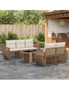 Set Divano da Giardino 6 pz Beige e Bianco Crema polyrattan