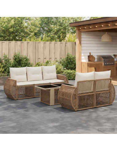 Set Divano da Giardino 6 pz Beige e Bianco Crema polyrattan