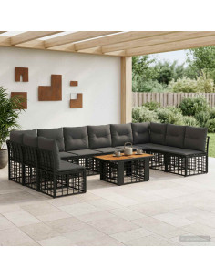 Set Divano da Giardino 11 pz Nero e Grigio scuro polyrattan