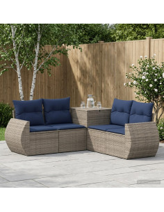 Set di divani 5 pz Grigio e Blu Navy Rattan sintetico e Acciaio