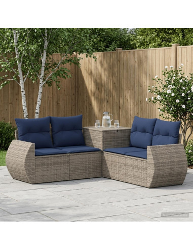 Set di divani 5 pz Grigio e Blu Navy Rattan sintetico e Acciaio