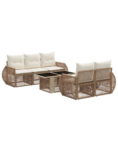 Set Divano da Giardino 6 pz Beige e Bianco Crema polyrattan 2