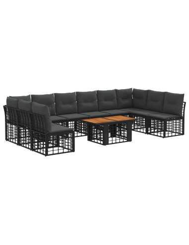 Set Divano da Giardino 11 pz Nero e Grigio scuro polyrattan