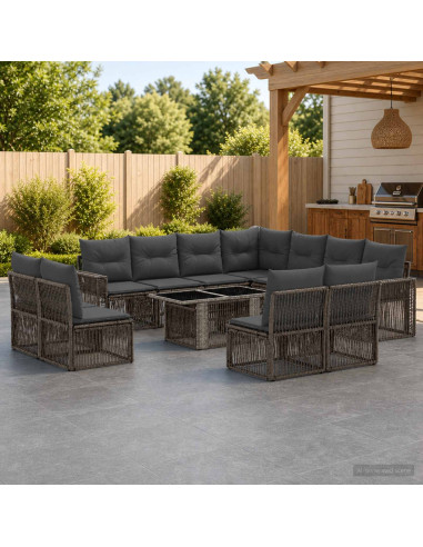 Set Divano da Giardino 12 pz Grigio e Grigio Scuro polyrattan
