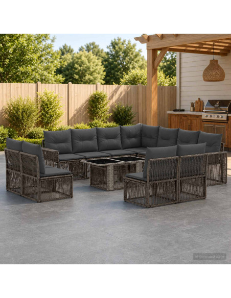 Set Divano da Giardino 12 pz Grigio e Grigio Scuro polyrattan