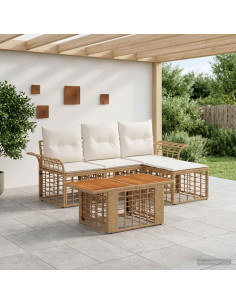 Set Divano da Giardino 5 pz Naturale e Bianco Crema polyrattan