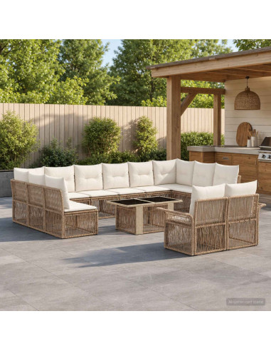 Set Divano da Giardino 13 pz Beige e Bianco Crema polyrattan