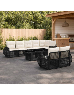 Set Divano da Giardino 9 pz Nero e Bianco Crema polyrattan