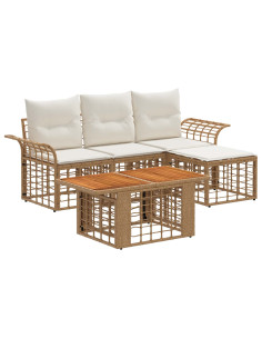 Set Divano da Giardino 5 pz Naturale e Bianco Crema polyrattan 2