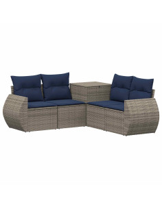 Set di divani 5 pz Grigio e Blu Navy Rattan sintetico e Acciaio 2
