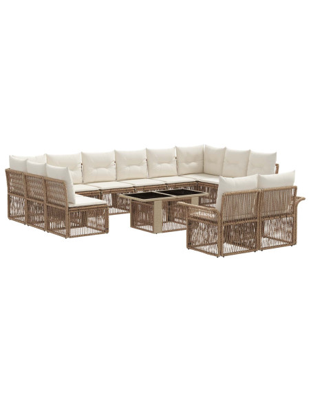 Set Divano da Giardino 13 pz Beige e Bianco Crema polyrattan
