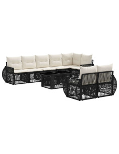 Set Divano da Giardino 9 pz Nero e Bianco Crema polyrattan 2