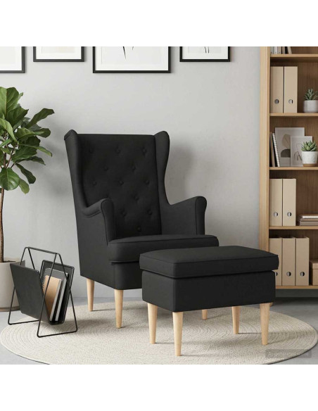 Poltrona con Ottomano 2 pz Nero Tessuto