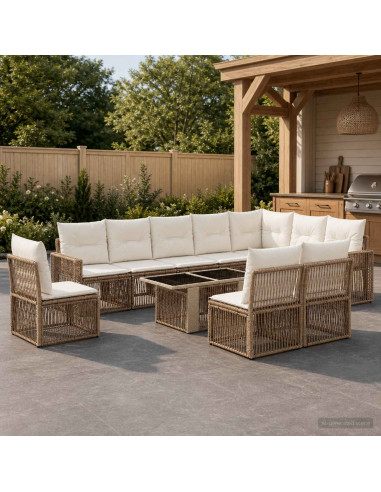 Set Divano da Giardino 11 pz Beige e Bianco Crema polyrattan