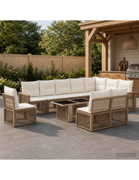 Set Divano da Giardino 11 pz Beige e Bianco Crema polyrattan