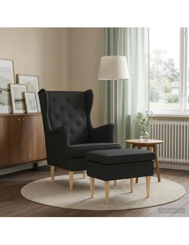 Poltrona con Ottomano 2 pz Nero Tessuto