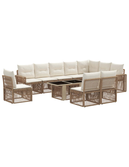 Set Divano da Giardino 11 pz Beige e Bianco Crema polyrattan