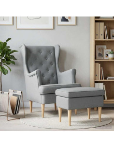 Poltrona con Ottomano 2 pz Grigio Chiaro Tessuto