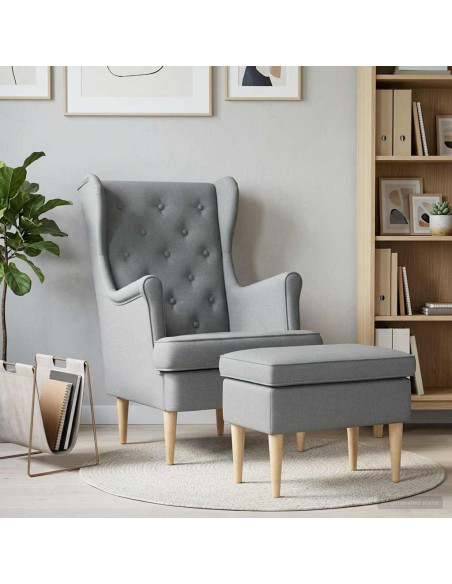 Poltrona con Ottomano 2 pz Grigio Chiaro Tessuto