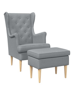 Poltrona con Ottomano 2 pz Grigio Chiaro Tessuto 2