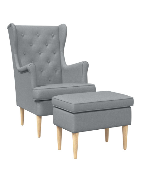 Poltrona con Ottomano 2 pz Grigio Chiaro Tessuto