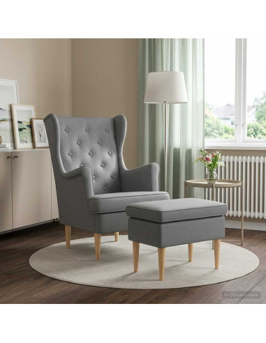 Poltrona con Ottomano 2 pz Grigio Chiaro Tessuto