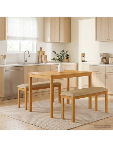 Set da pranzo 3 pz Beige Legno di Quercia Massello