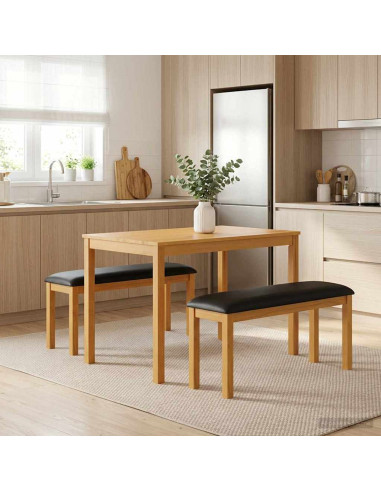 Set da pranzo 3 pz Nero Legno di Quercia Massello