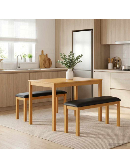 Set da pranzo 3 pz Nero Legno di Quercia Massello