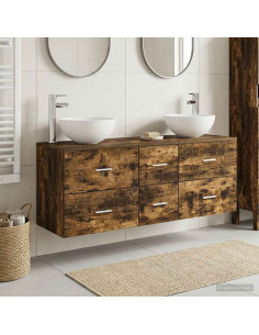 Set di Armadi da Bagno 3 pz Rovere Fumo 49,5 x 41 x 64,5 cm