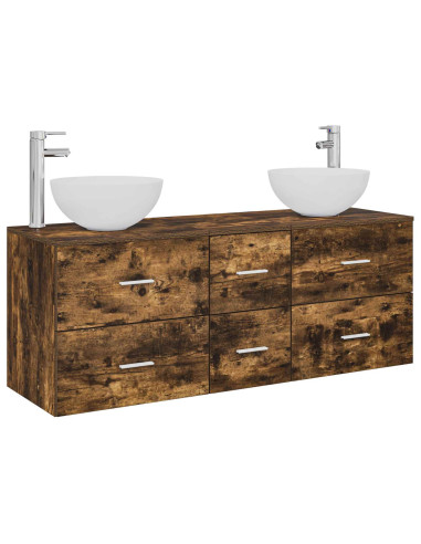 Set di Armadi da Bagno 3 pz Rovere Fumo 49,5 x 41 x 64,5 cm