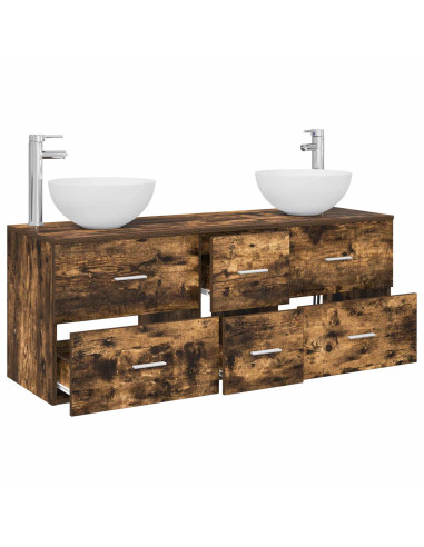 Set di Armadi da Bagno 3 pz Rovere Fumo 49,5 x 41 x 64,5 cm