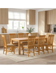 Set da pranzo 9 pz Beige Legno di Quercia Massello