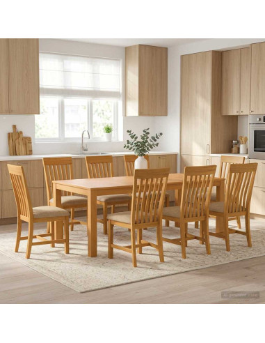 Set da pranzo 9 pz Beige Legno di Quercia Massello