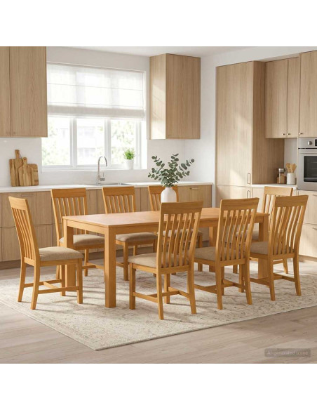 Set da pranzo 9 pz Beige Legno di Quercia Massello