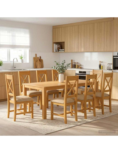 Set da pranzo 9 pz Beige Legno di Quercia Massello