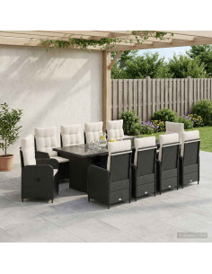 Set da pranzo per esterni 11 pz Nero e Bianco Crema polyrattan