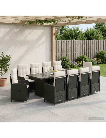 Set da pranzo per esterni 11 pz Nero e Bianco Crema polyrattan
