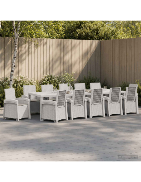 Set da Pranzo per Giardino 14 pz Bianco e Grigio Chiaro PP