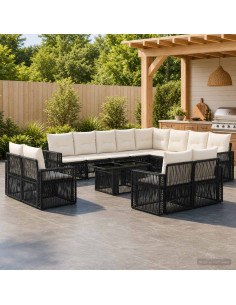Set Divano da Giardino 13 pz Nero e Bianco Crema polyrattan