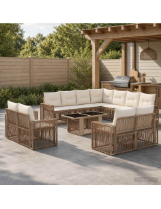 Set Divano da Giardino 12 pz Beige e Bianco Crema polyrattan