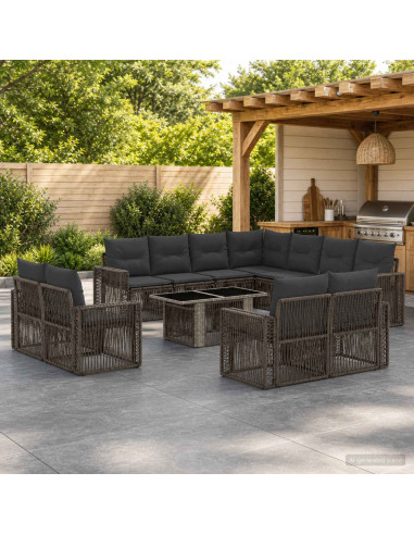 Set Divano da Giardino 12 pz Grigio e Grigio Scuro polyrattan