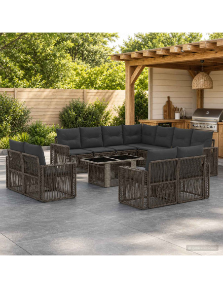 Set Divano da Giardino 12 pz Grigio e Grigio Scuro polyrattan