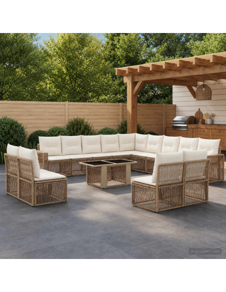 Set Divano da Giardino 14 pz Beige e Bianco Crema polyrattan